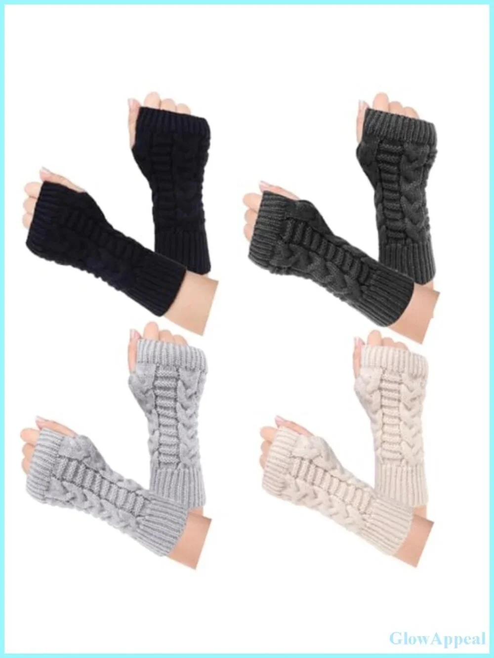 Fingerless Gloves Knit Arm Warmers Women Winter Cable Crochet Thumb Hole One